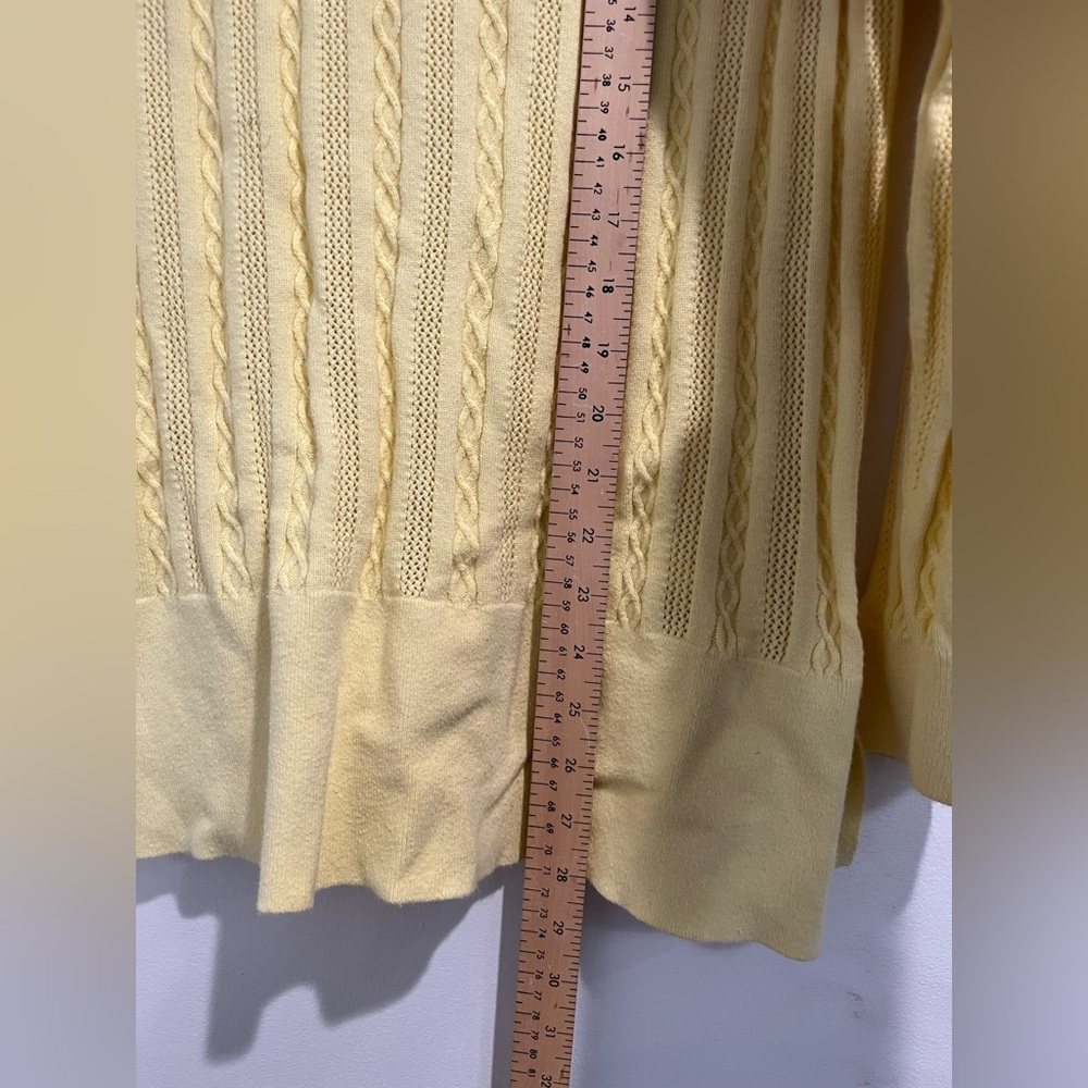 LL Bean Yellow‎ Cotton Cable Knit Cardigan Sweater Sz. L - Picture 7 of 8